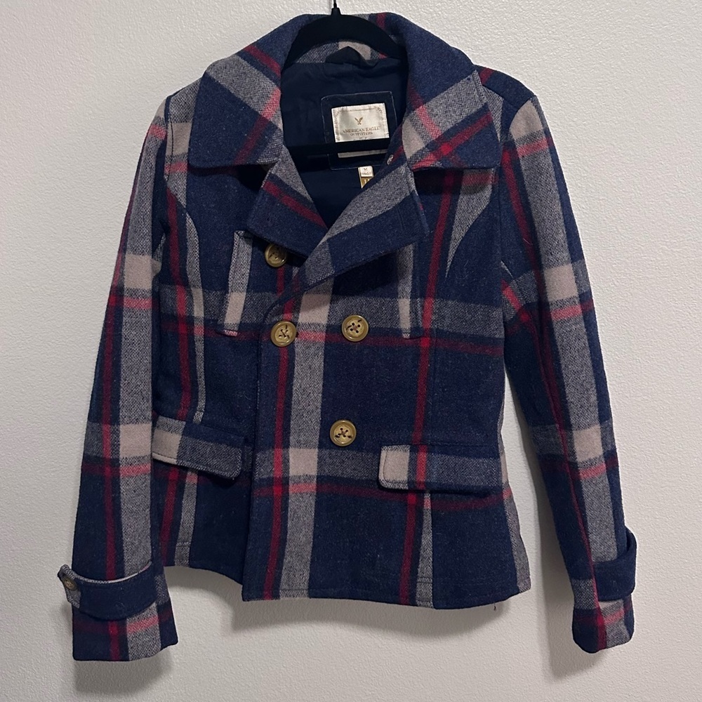 American Eagle Plaid Pea Coat